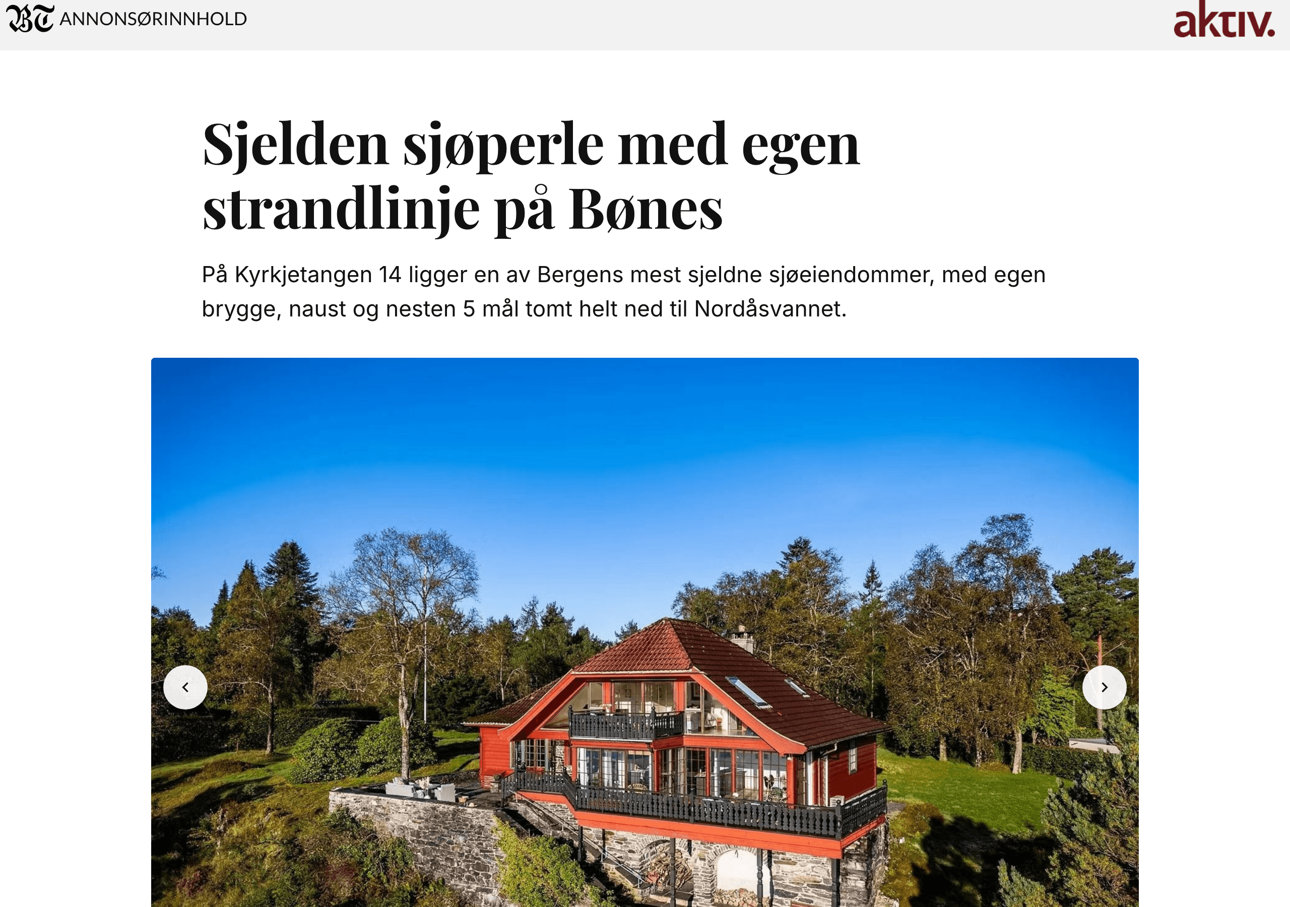 Eksempel på en SIKT Bolig Content-sak slik den ser ut i Bergens Tidende